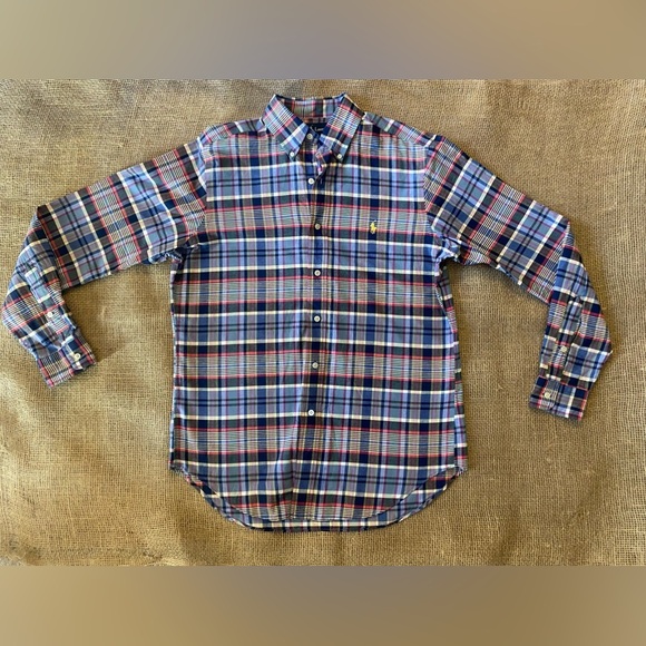 Ralph Lauren Shirt, Size S, Blue Plaid, Long Sleeve, Button Down Collar Vintage - Picture 1 of 7